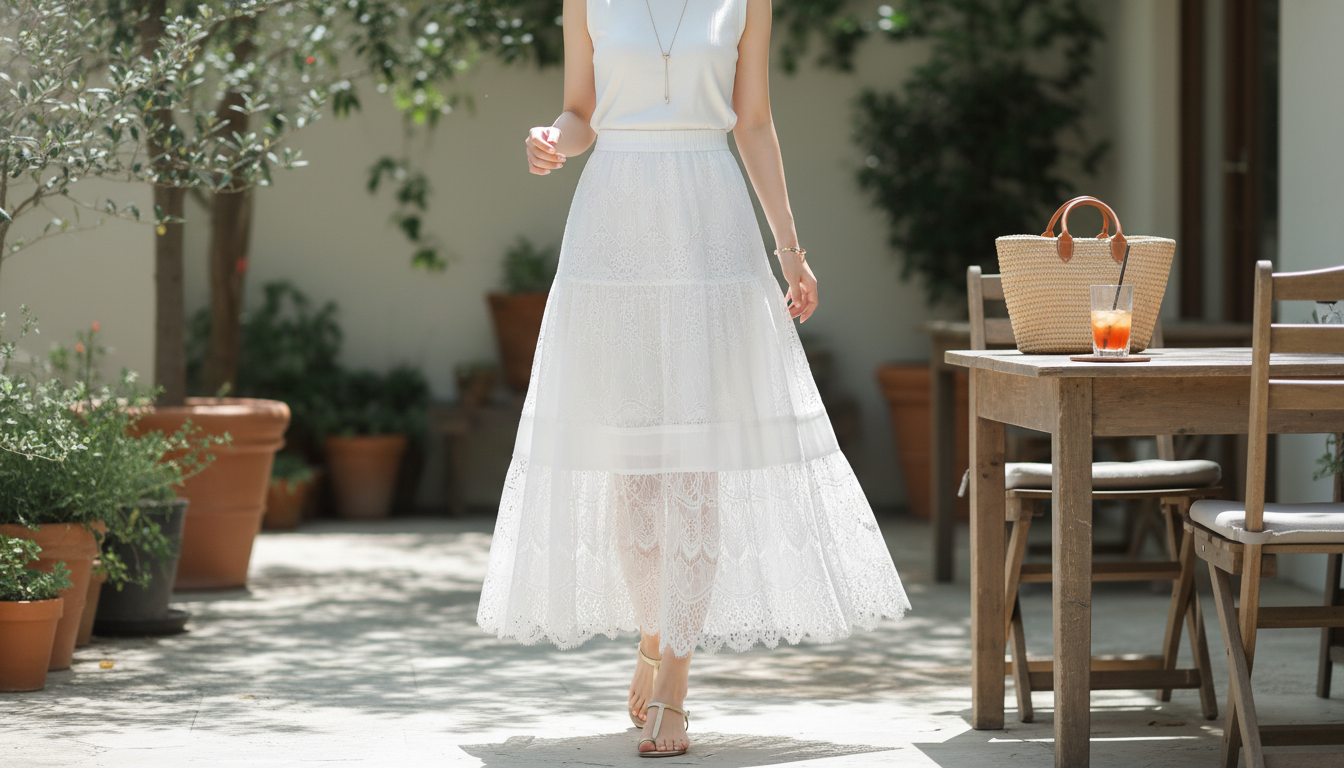 Ankle-Length Lace A-Line Cotton Skirt: Spring/Summer