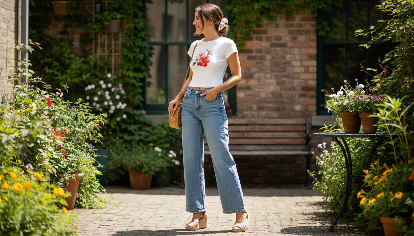 Floral Slim Fit Crop Top: High-Waist Outfit Ideas