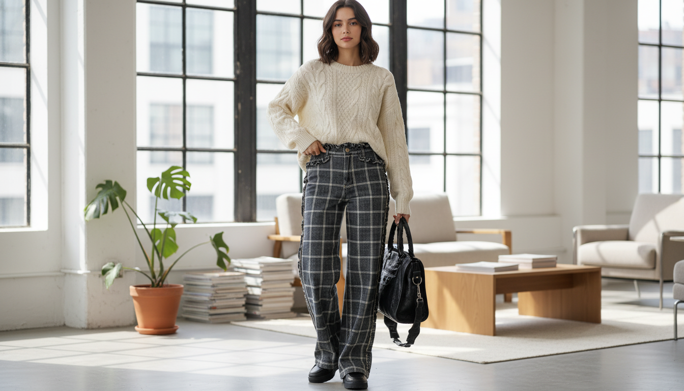 How to Style Plaid Wide-Leg High-Waist Ruffle Jeans