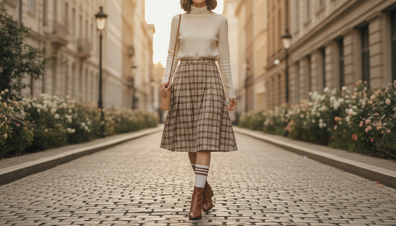 Asymmetrical Pleated Knee-Length Skirt Styling Guide
