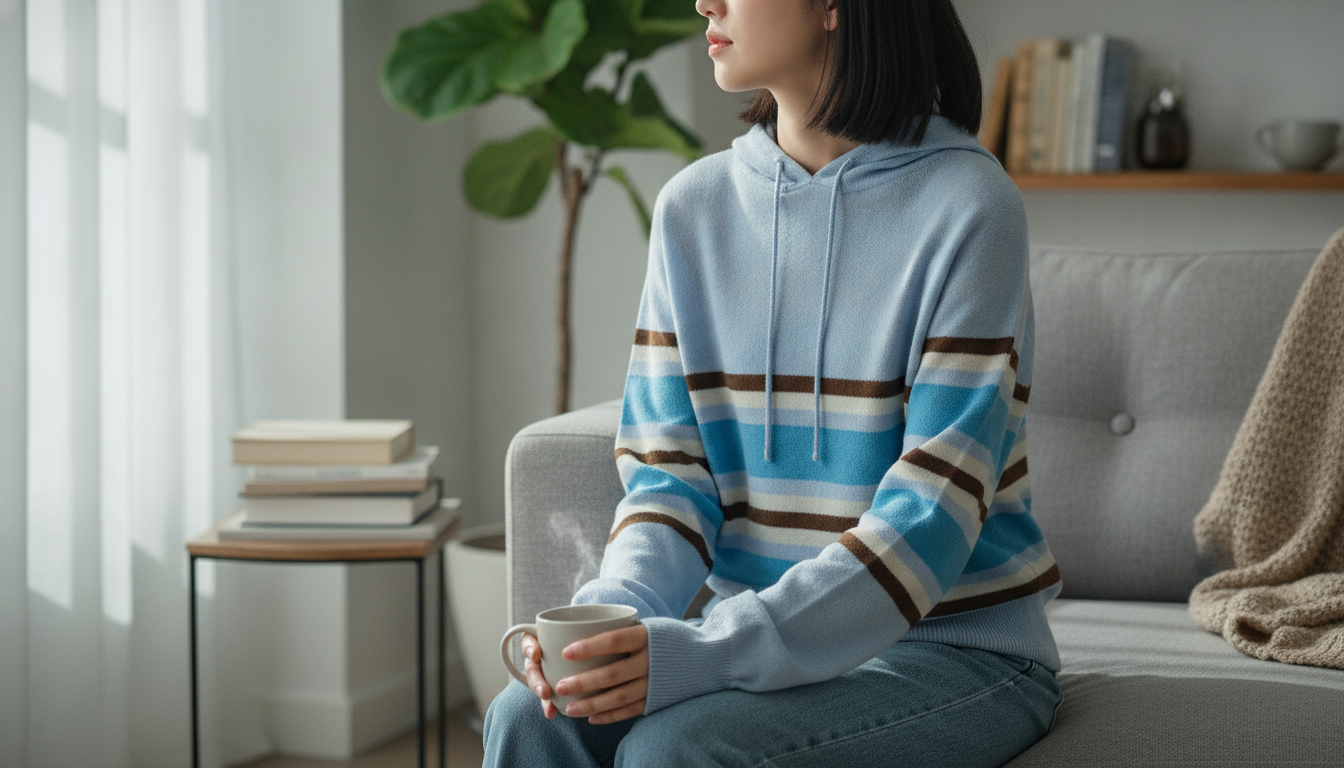 Striped Hooded Sweater in Blue: Easy Cool-Weather Layer