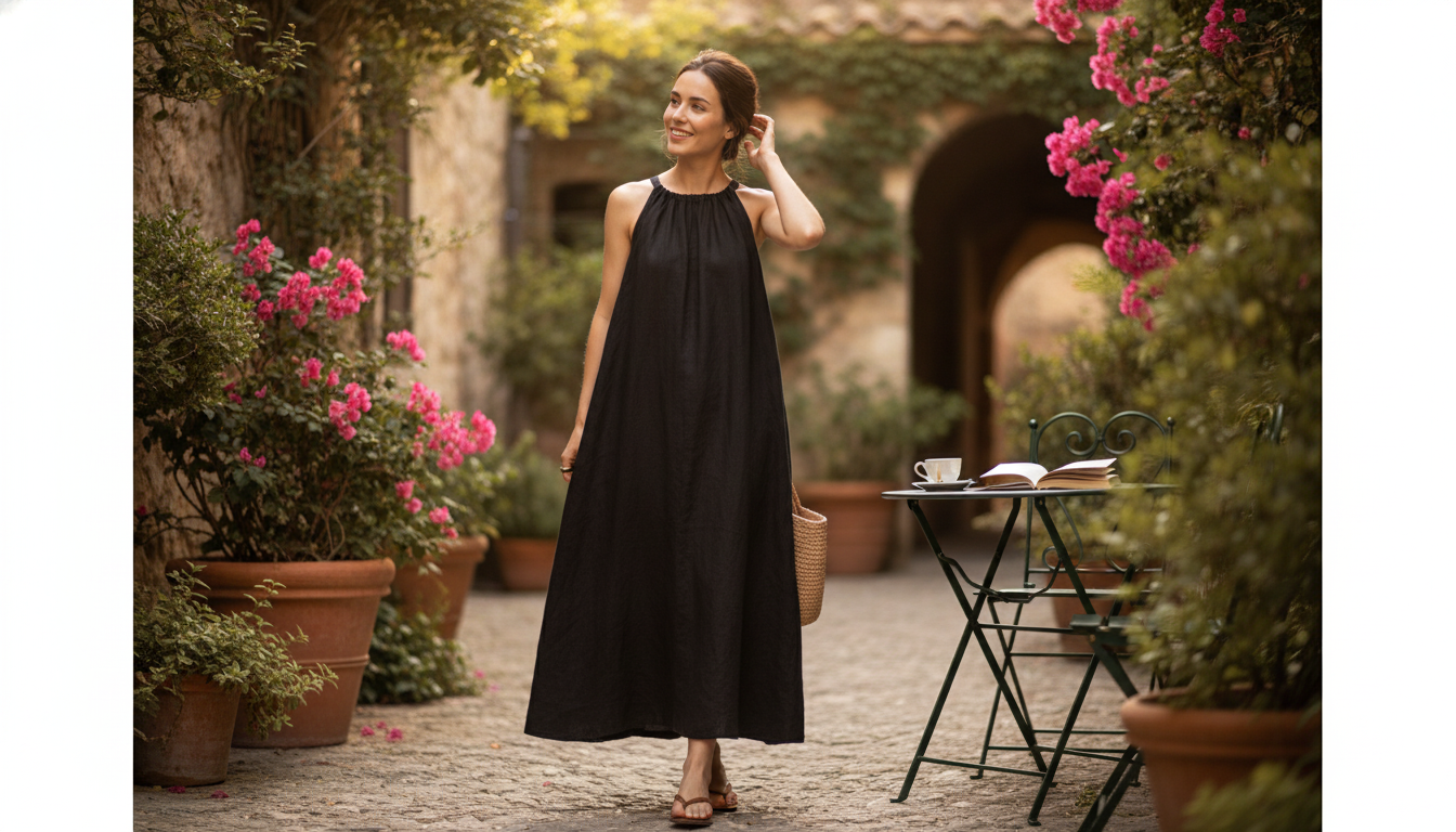 Vintage Linen Halter Maxi Dress: Breezy Summer Style