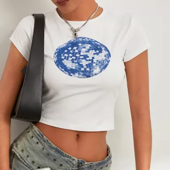 Floral Disco Ball Graphic Tee: Retro Sparkle, Soft Fit