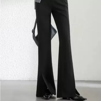 High-Waist Knit Flare Pants: Slit Hem Office Polish
